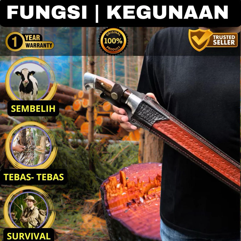 Golok Bahan Per SUP9 Multifungsi Sarung Kulit